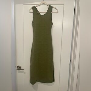 Green knit open back midi dress